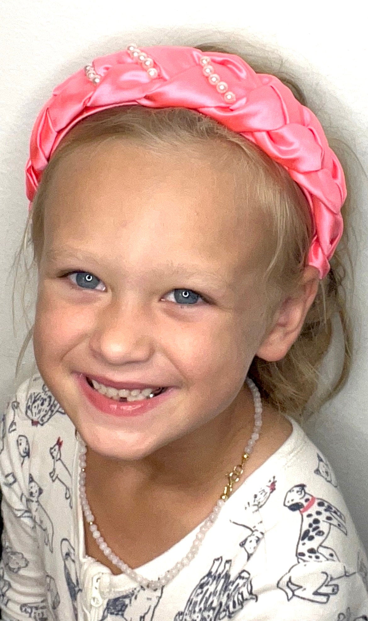 Handmade Braided Pink Satin Headband with Pearls