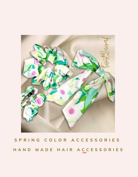 Floral Hair Accessories: Handmade Scrunchie, Bow, and Barrette