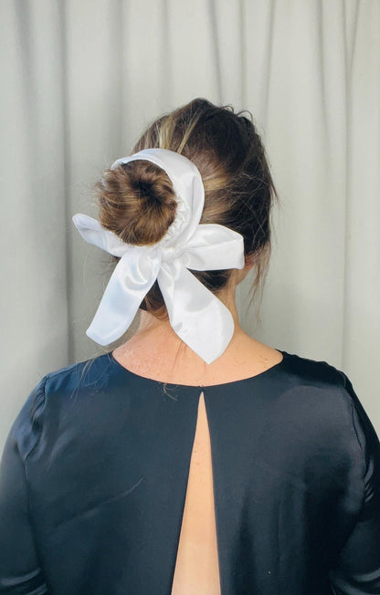 White Satin Hair Ribbon Elegant Accessory