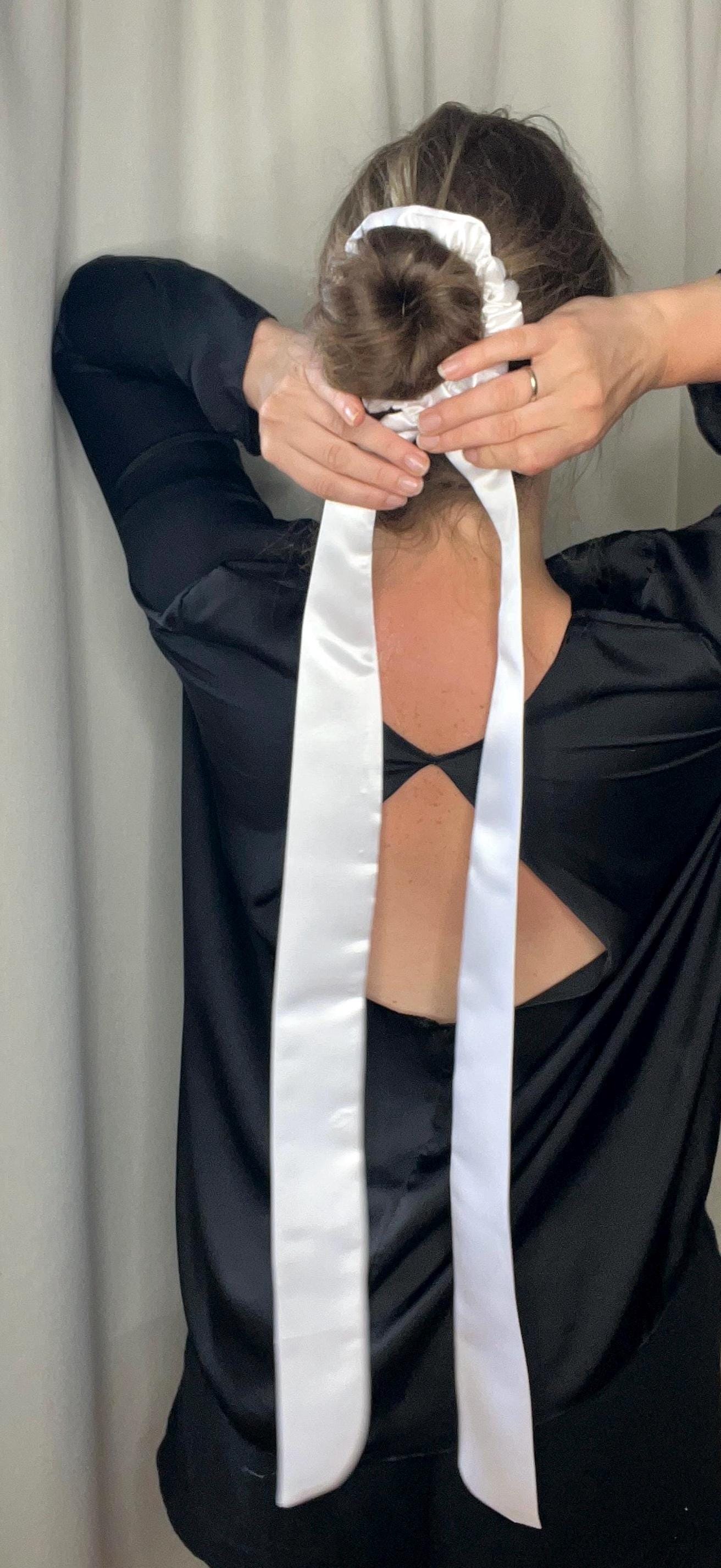 White Satin Hair Ribbon Elegant Accessory