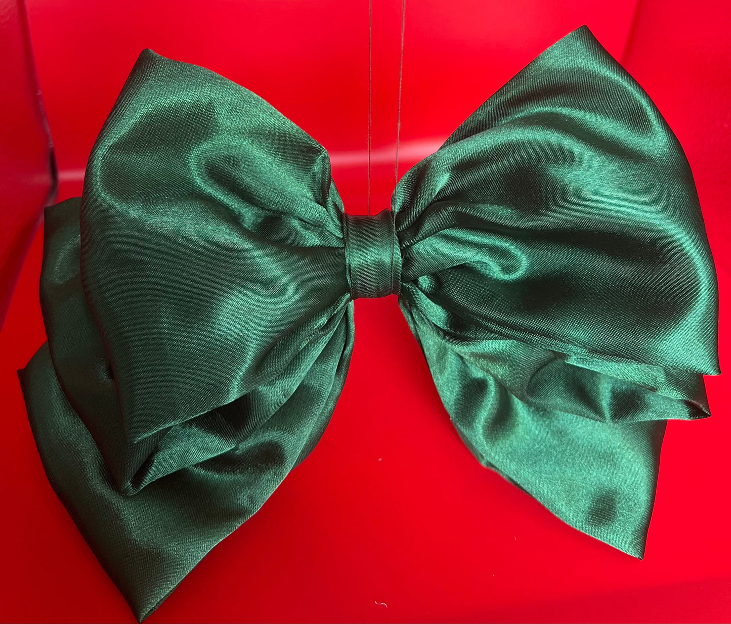 Green Satin Hair Bow with Clip: Handmade Women's Accessory