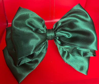 Green Satin Hair Bow with Clip: Handmade Women's Accessory