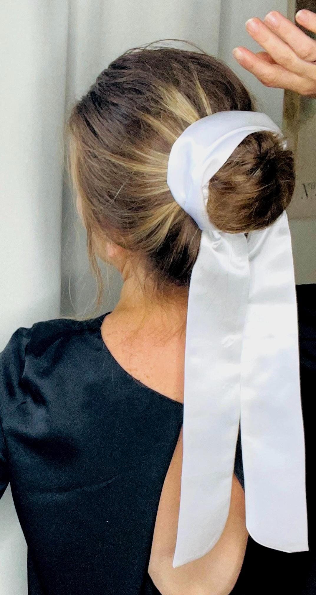White Satin Hair Ribbon Elegant Accessory