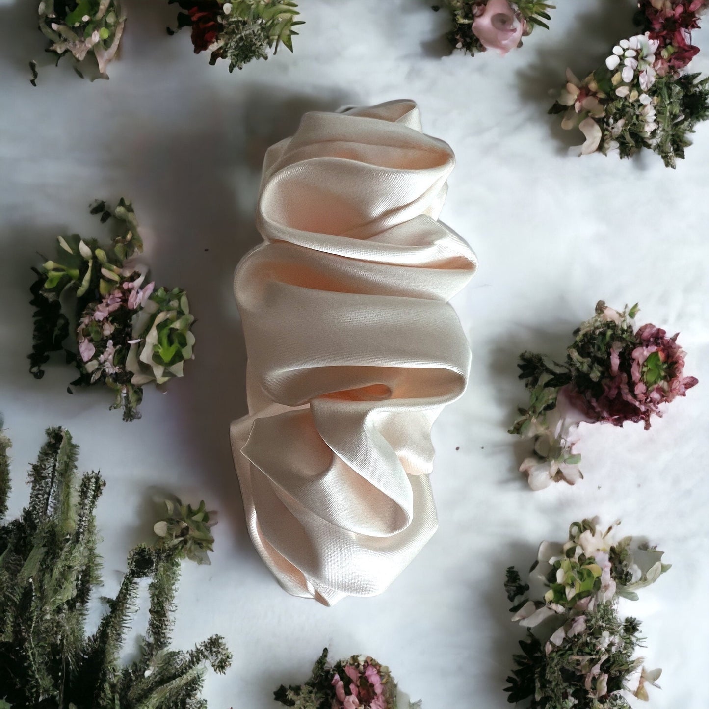 Cream Satin Scrunchie: Handmade Silk Hair Tie, Bridal Accessory