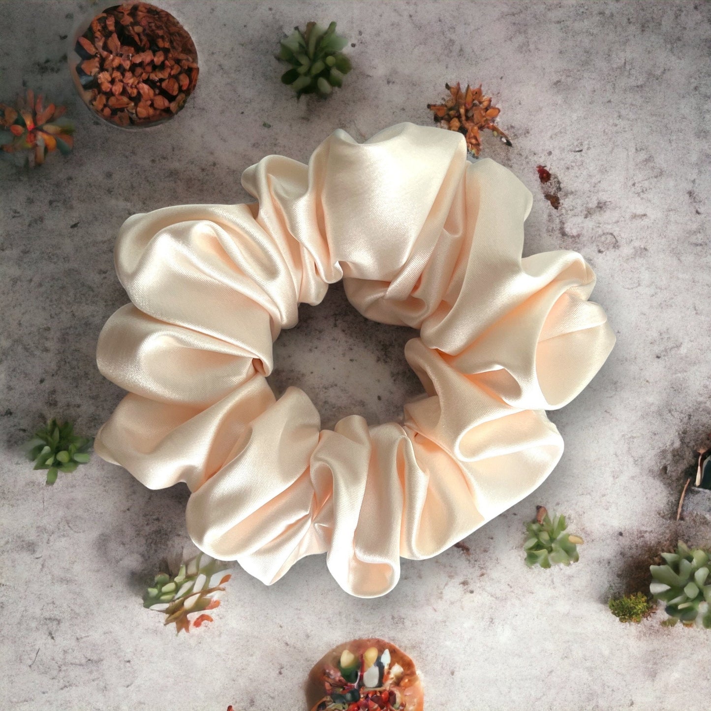 Cream Satin Scrunchie: Handmade Silk Hair Tie, Bridal Accessory
