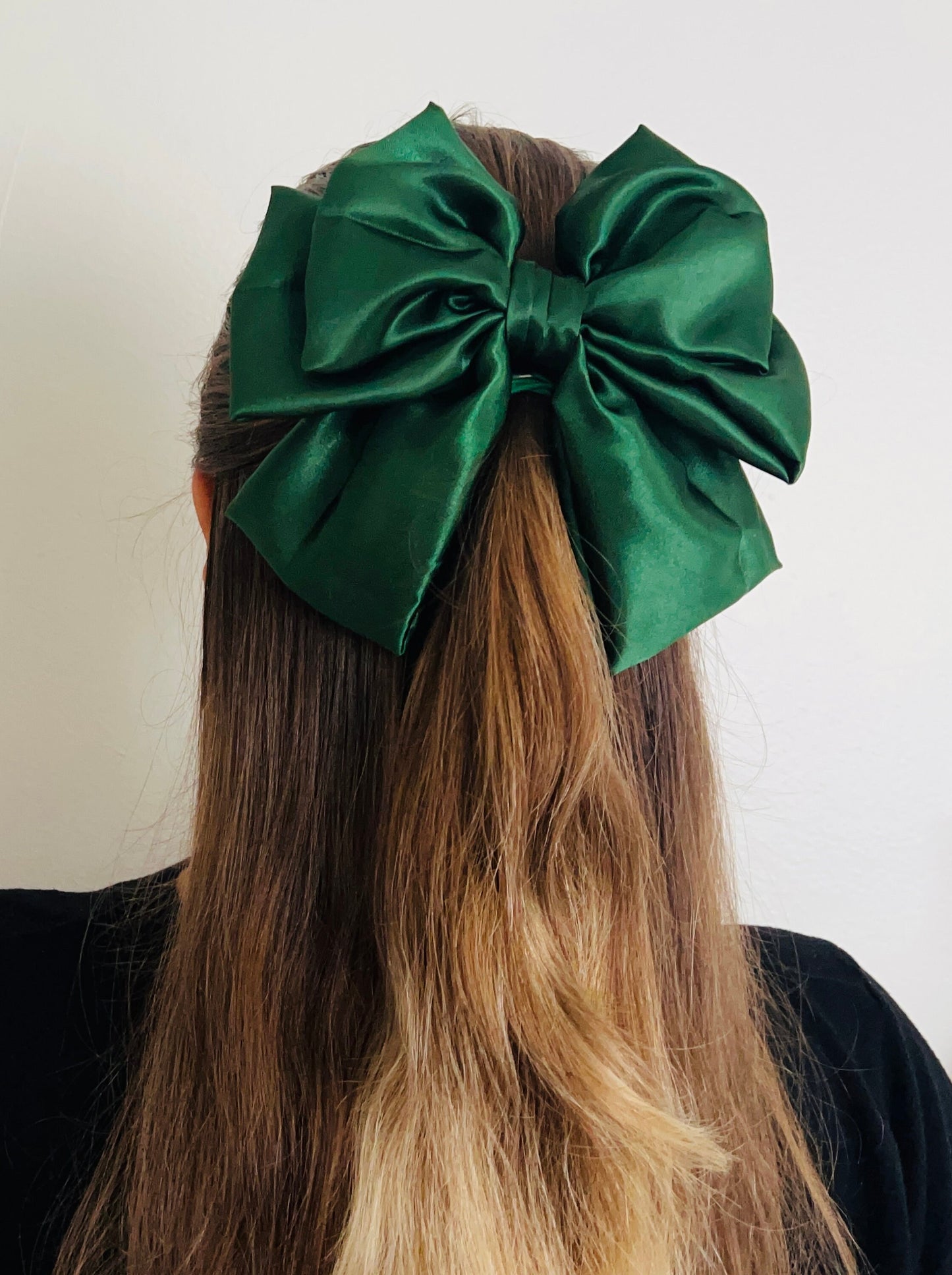 Green Satin Hair Bow with Clip: Handmade Women's Accessory