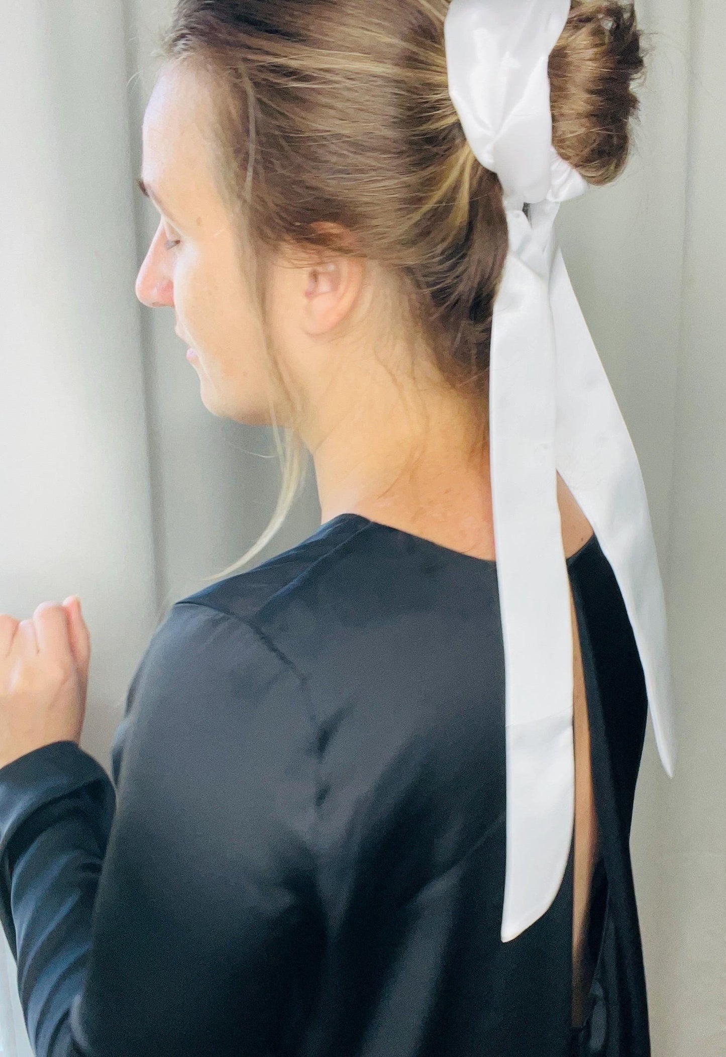 White Satin Hair Ribbon Elegant Accessory