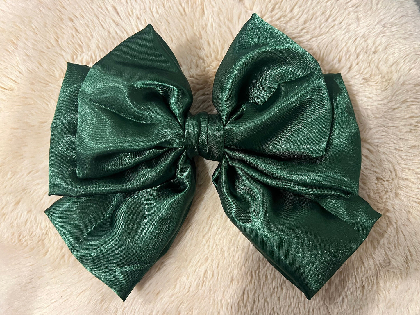 Green Satin Hair Bow with Clip: Handmade Women's Accessory