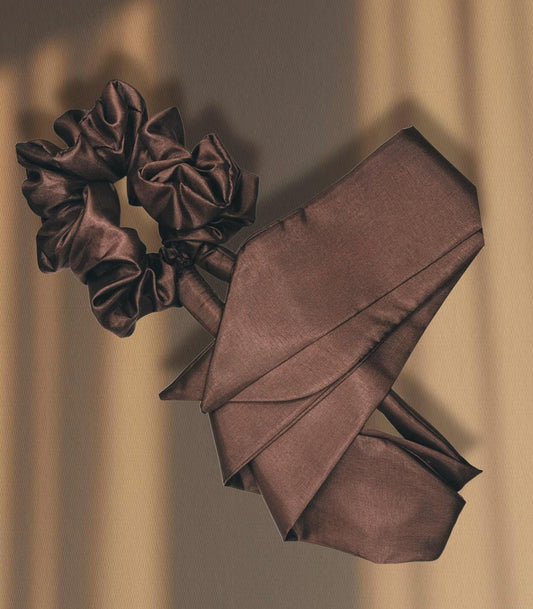 Brown Silky Scrunchie Hair Curler with Long Tails - Heatless Curls