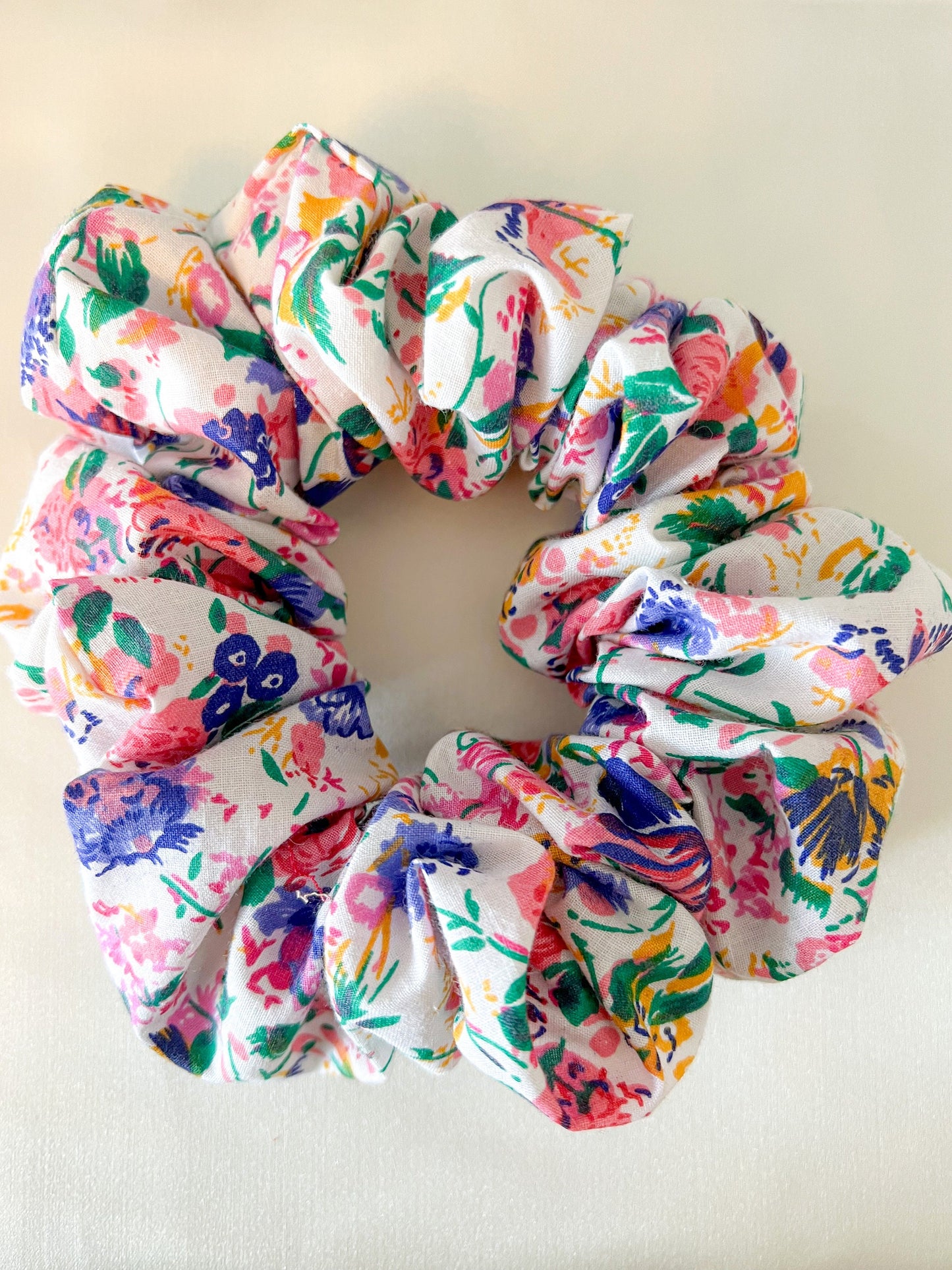 Floral Scrunchie: Vintage Boho Flower Print Hair Tie