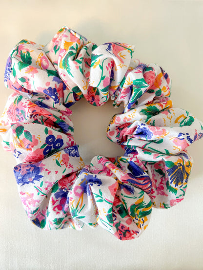 Floral Scrunchie: Vintage Boho Flower Print Hair Tie