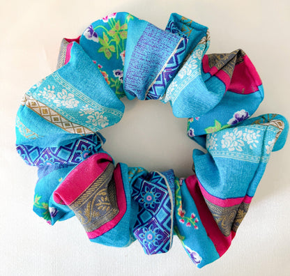 Floral Scrunchie: Vintage Boho Flower Print Hair Tie