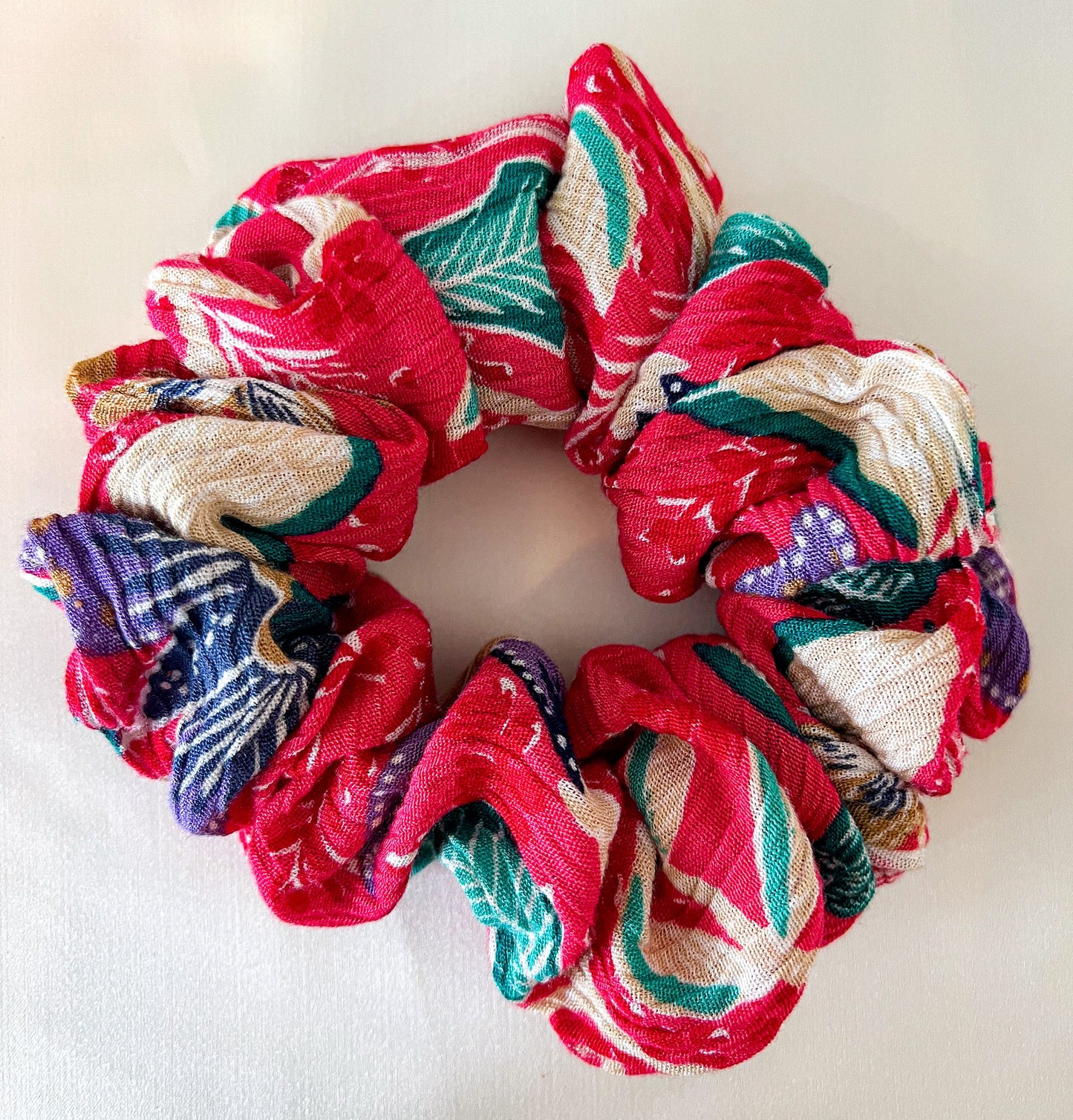 Floral Scrunchie: Vintage Boho Flower Print Hair Tie