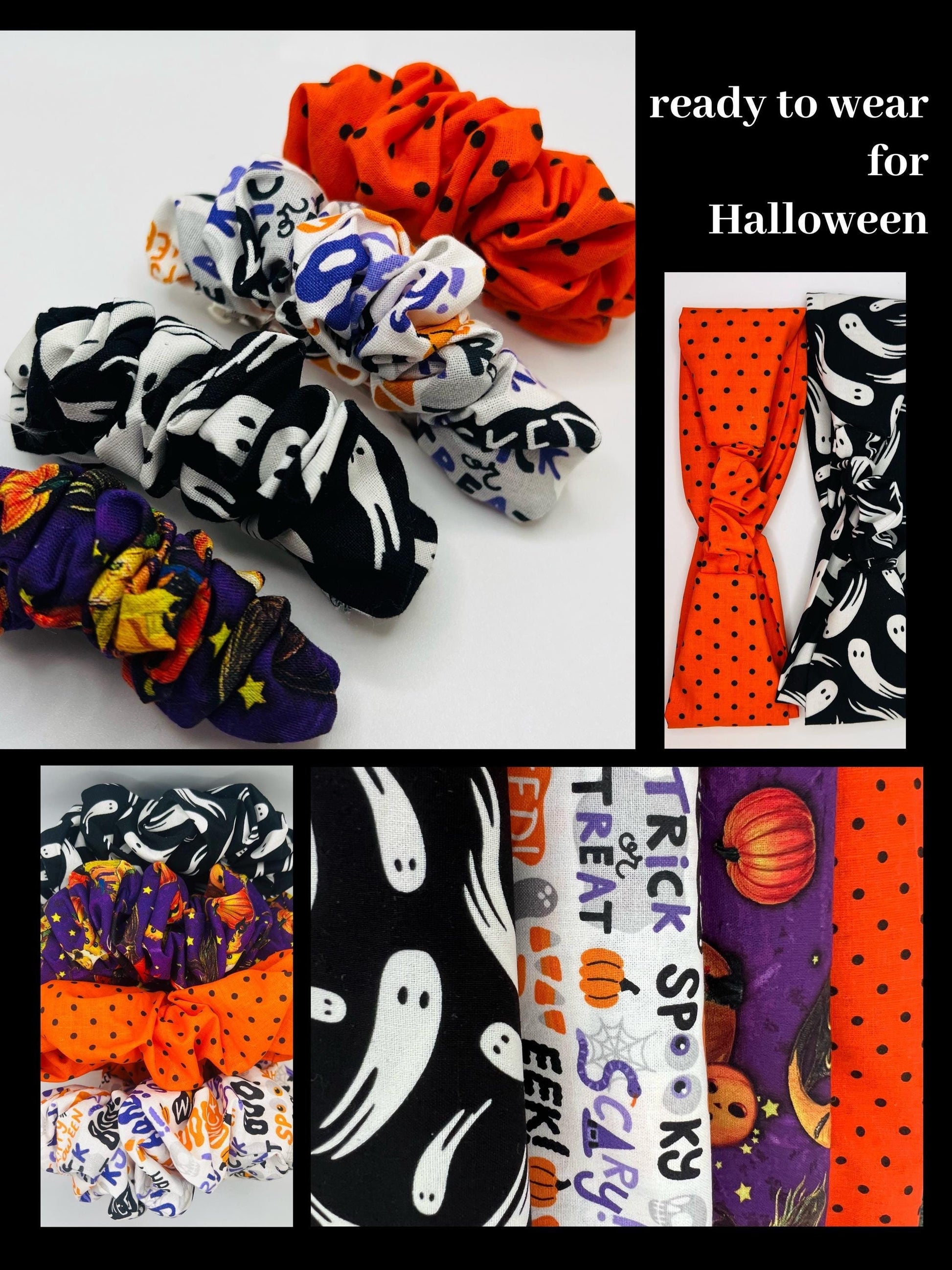 Handmade Halloween Scrunchie: Spooky Cotton Hair Accessory