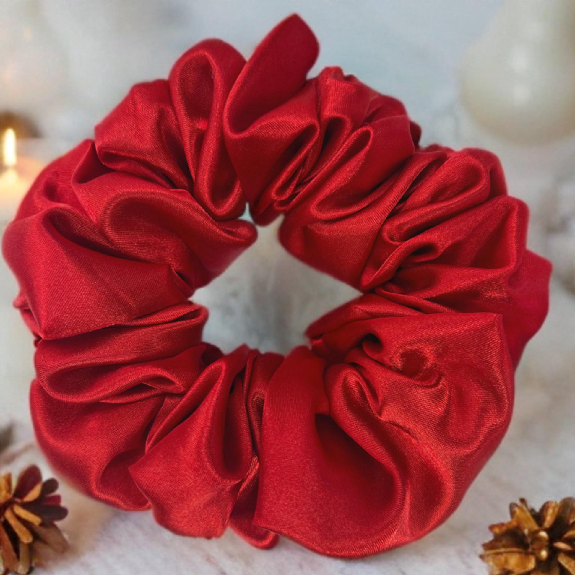 Christmas Scrunchie: Green Satin Holiday Hair Tie