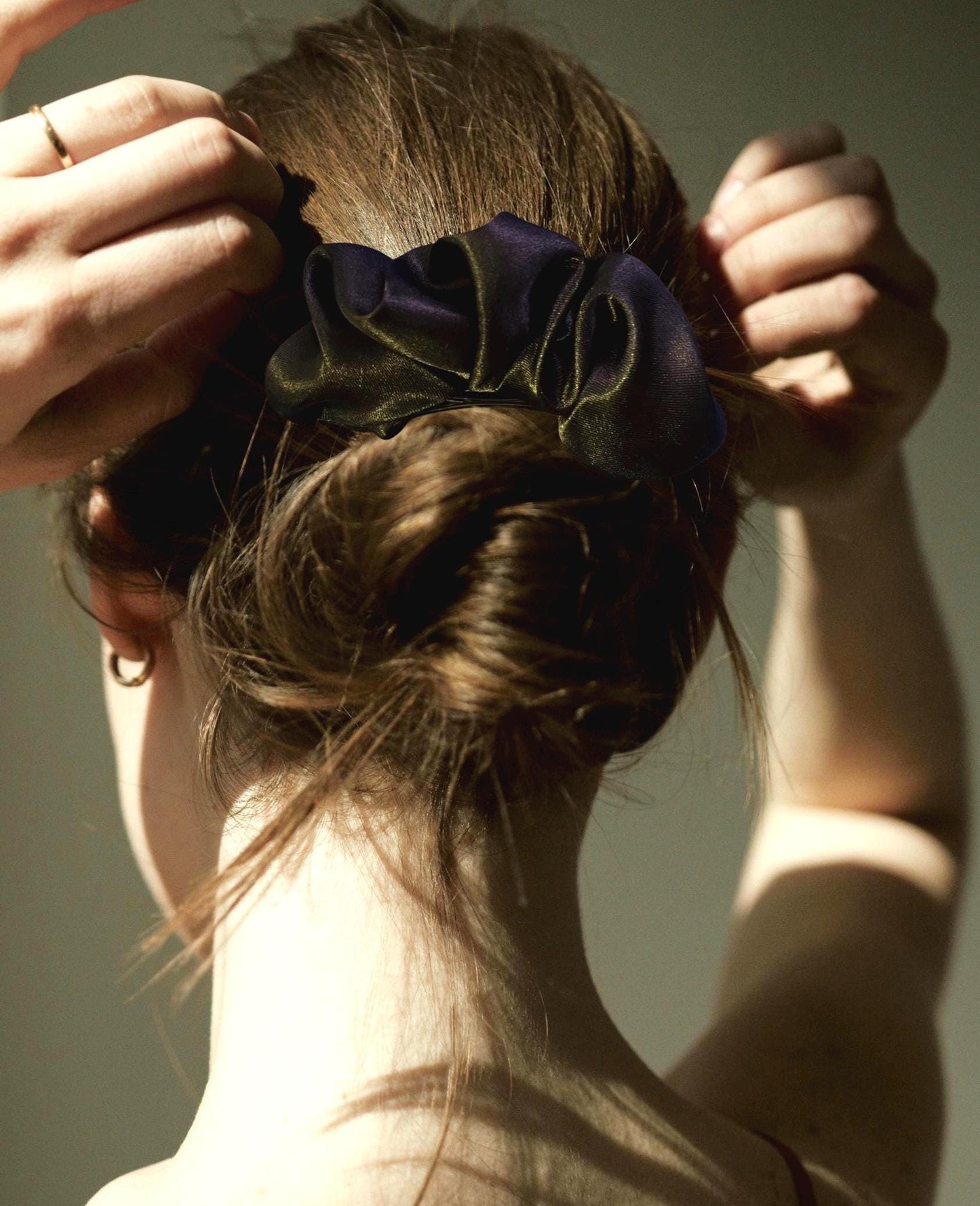 Black Silky Scrunchie Clip: French Barrette Ponytail Holder