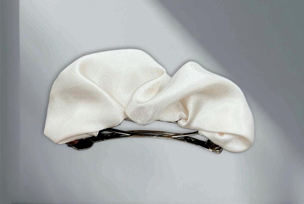 Beige Scrunchie French Barrette: Curly Hair Clip, Various Sizes