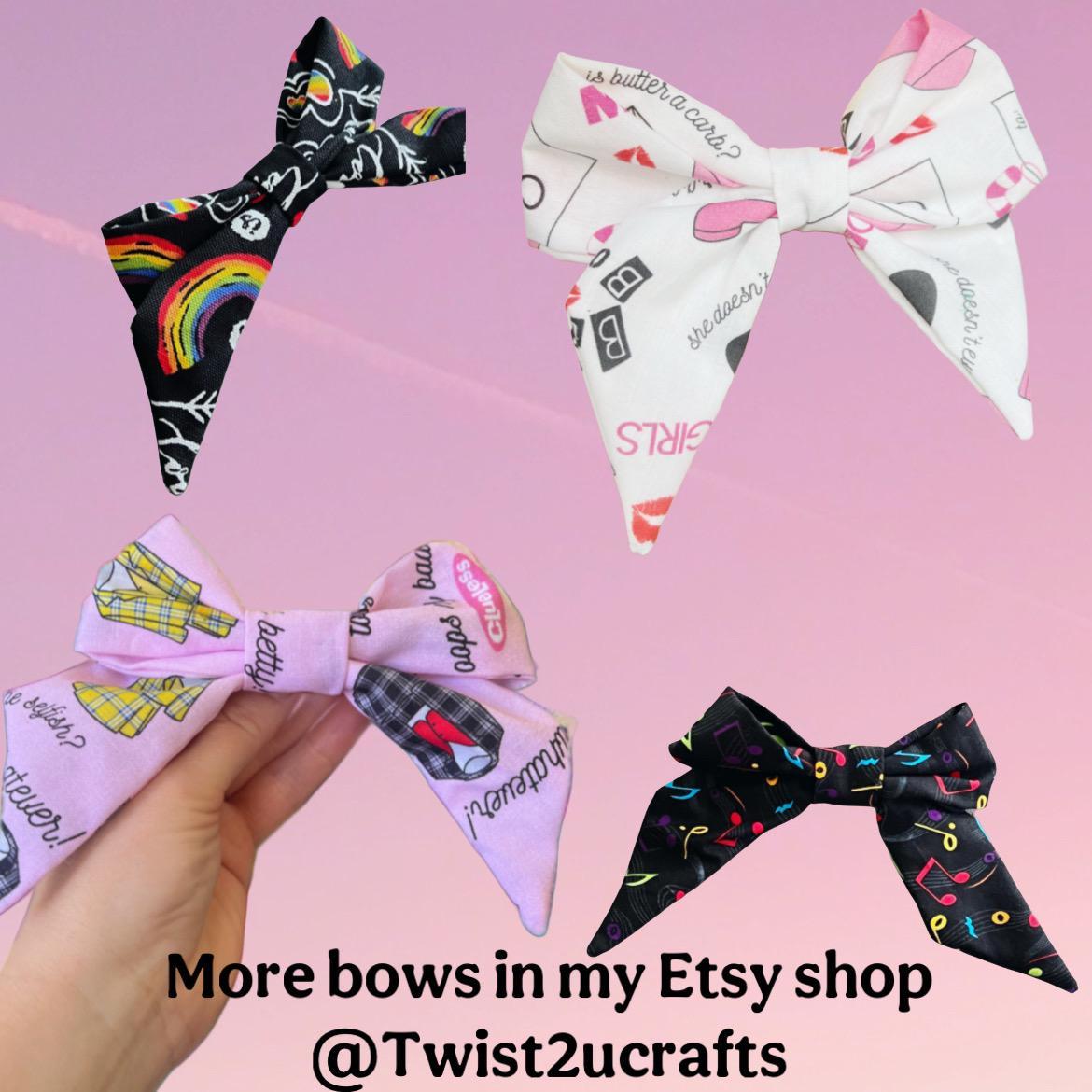 More to Love in the Shop! 🎀
Explore a fun and colorful variety of bows featuring:
🎨 Pop art drawings
⚪⚫ Chic black & white prints
🌈 Bright rainbow patterns
🎵 Playful music notes
...and so much more!

There&#39;s a perfect bow for every mood and moment—come check it out and find your new favorite!