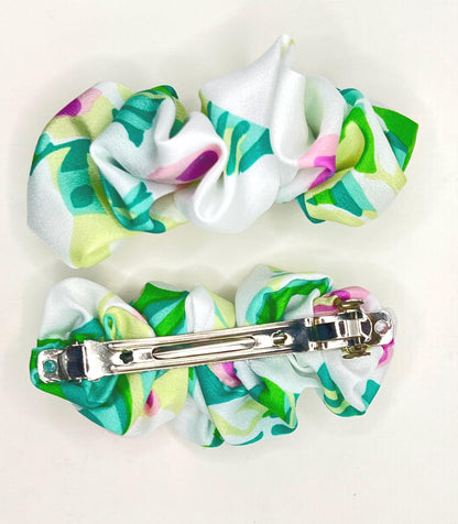 Floral Hair Accessories: Handmade Scrunchie, Bow, and Barrette