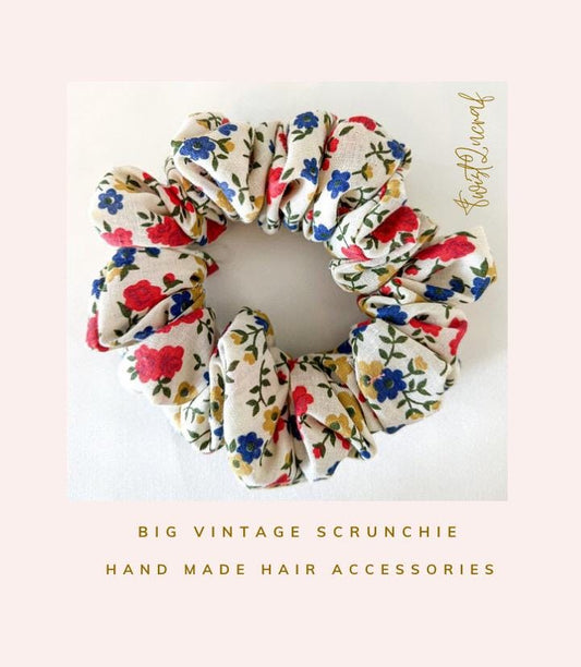 Floral Scrunchie: Vintage Boho Flower Print Hair Tie