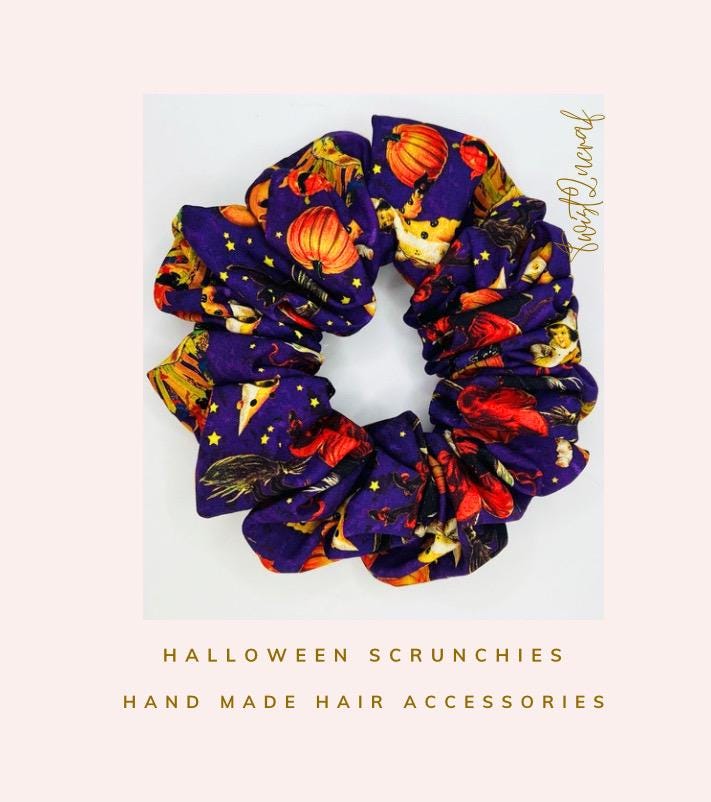 Handmade Halloween Scrunchie: Spooky Cotton Hair Accessory