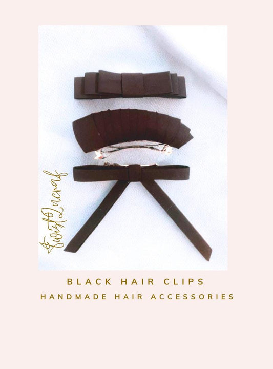 Black Cotton Hair Clips: Bow & Ribbon Barrettes for Everyday Style
