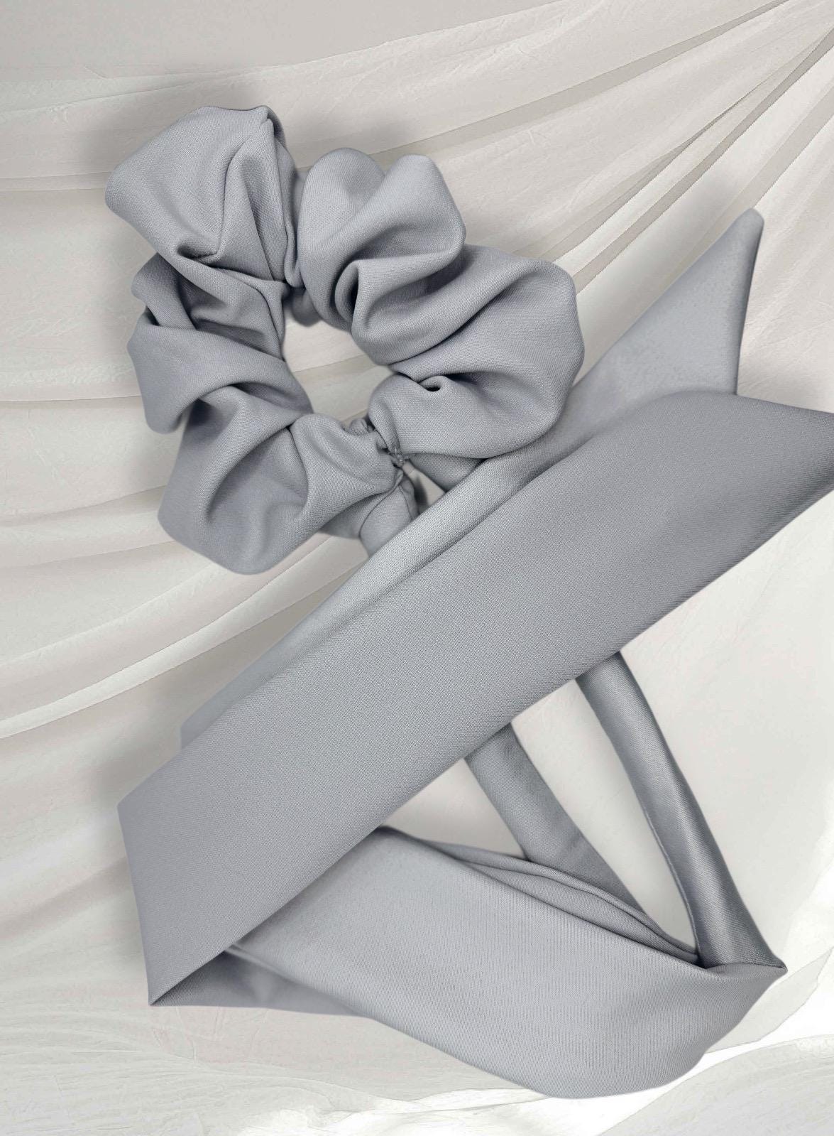 Grey Satin Heatless Hair Curler Scrunchie, No Damage Waves