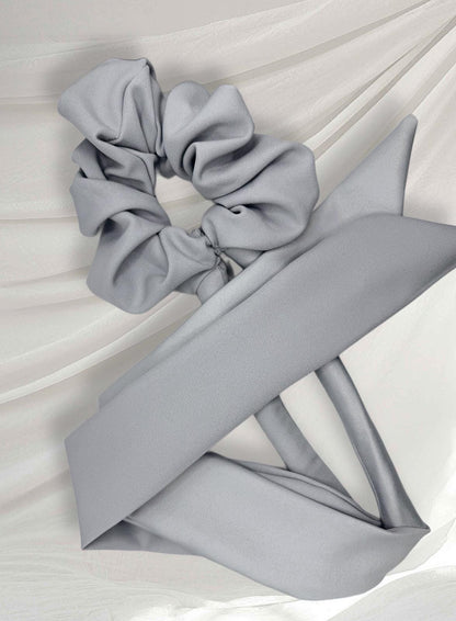 Grey Satin Heatless Hair Curler Scrunchie, No Damage Waves