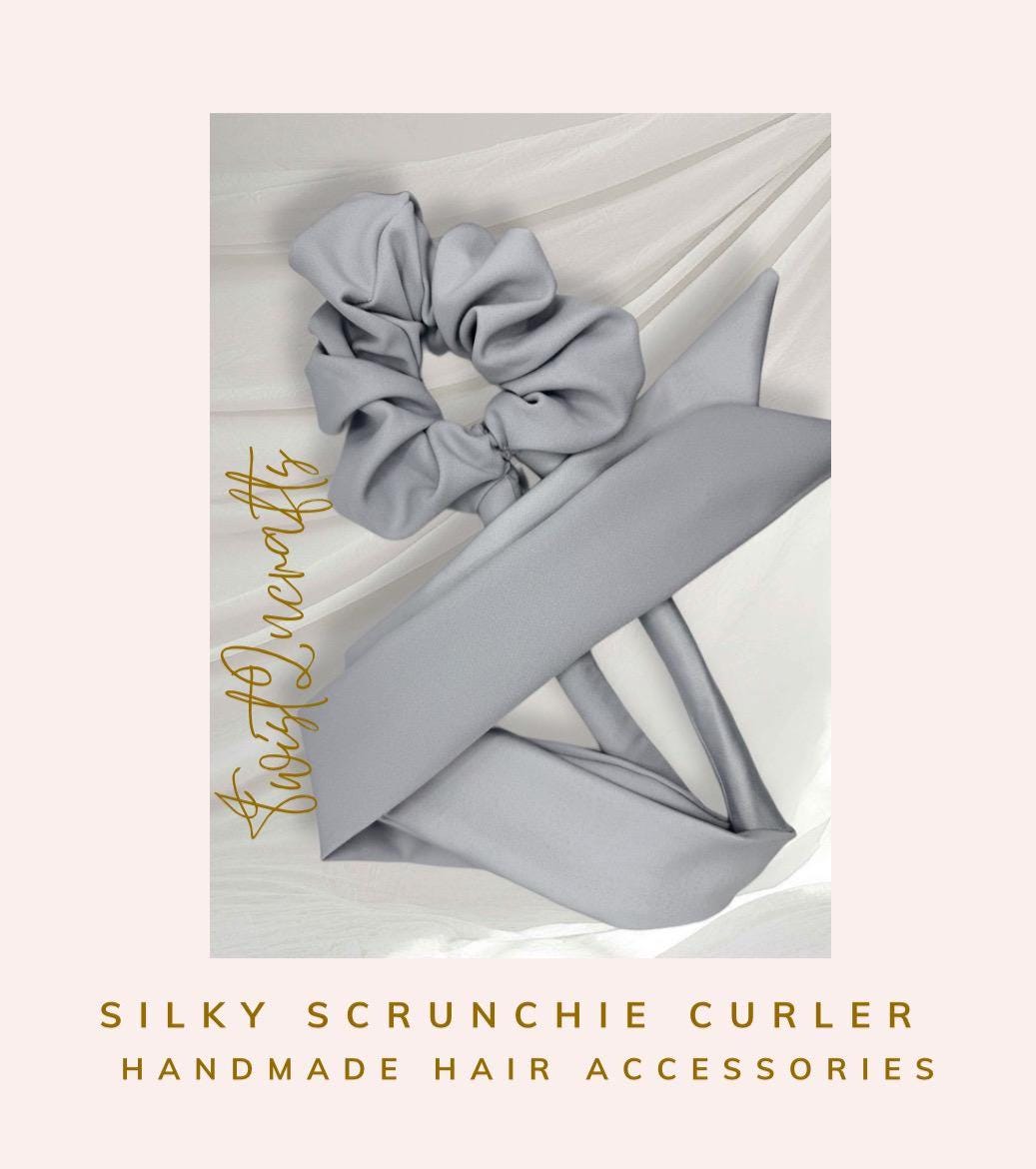 Grey Satin Heatless Hair Curler Scrunchie, No Damage Waves