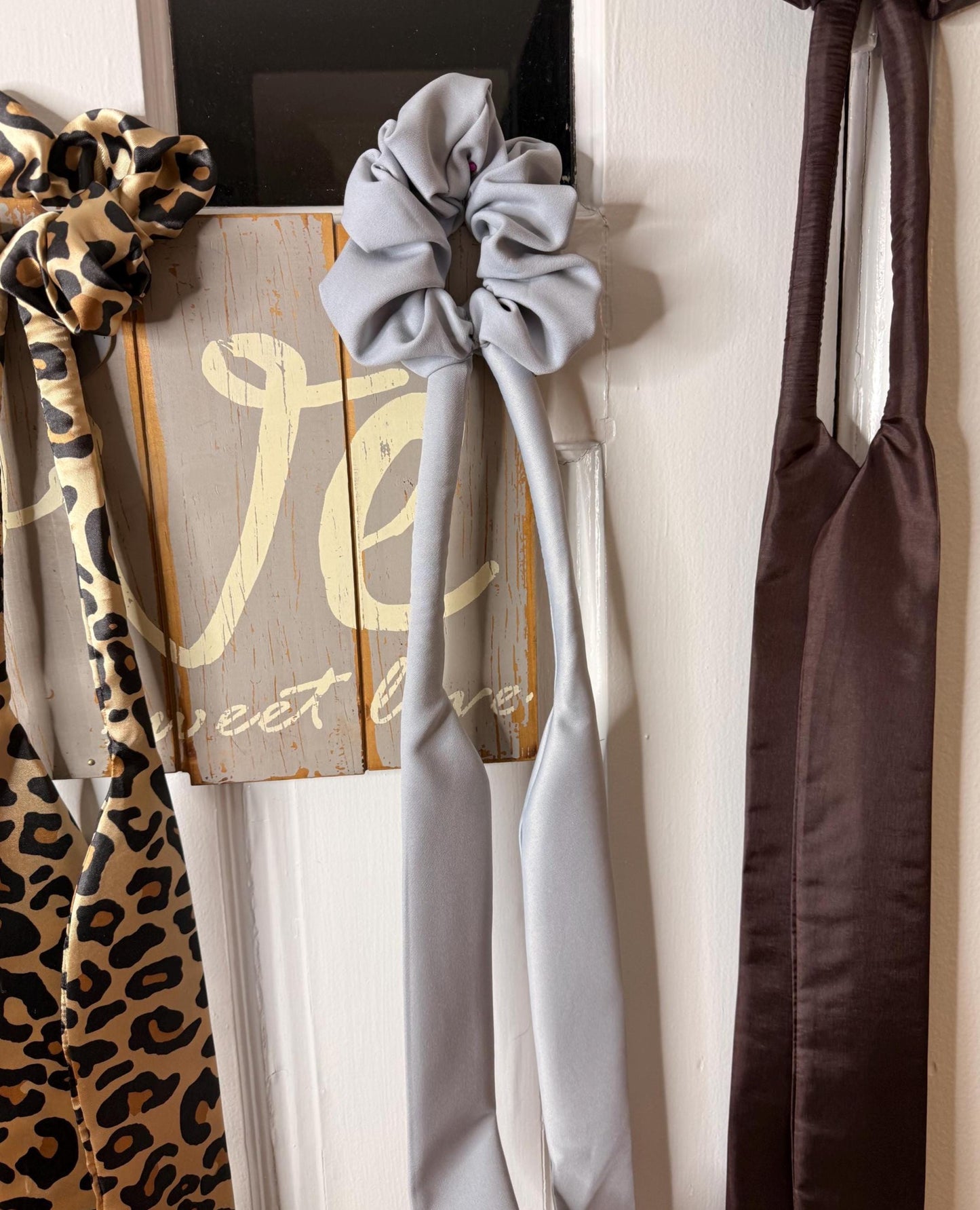 Grey Satin Heatless Hair Curler Scrunchie, No Damage Waves