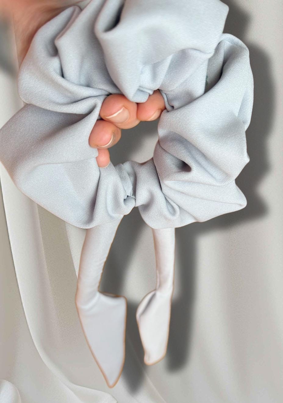 Grey Satin Heatless Hair Curler Scrunchie, No Damage Waves