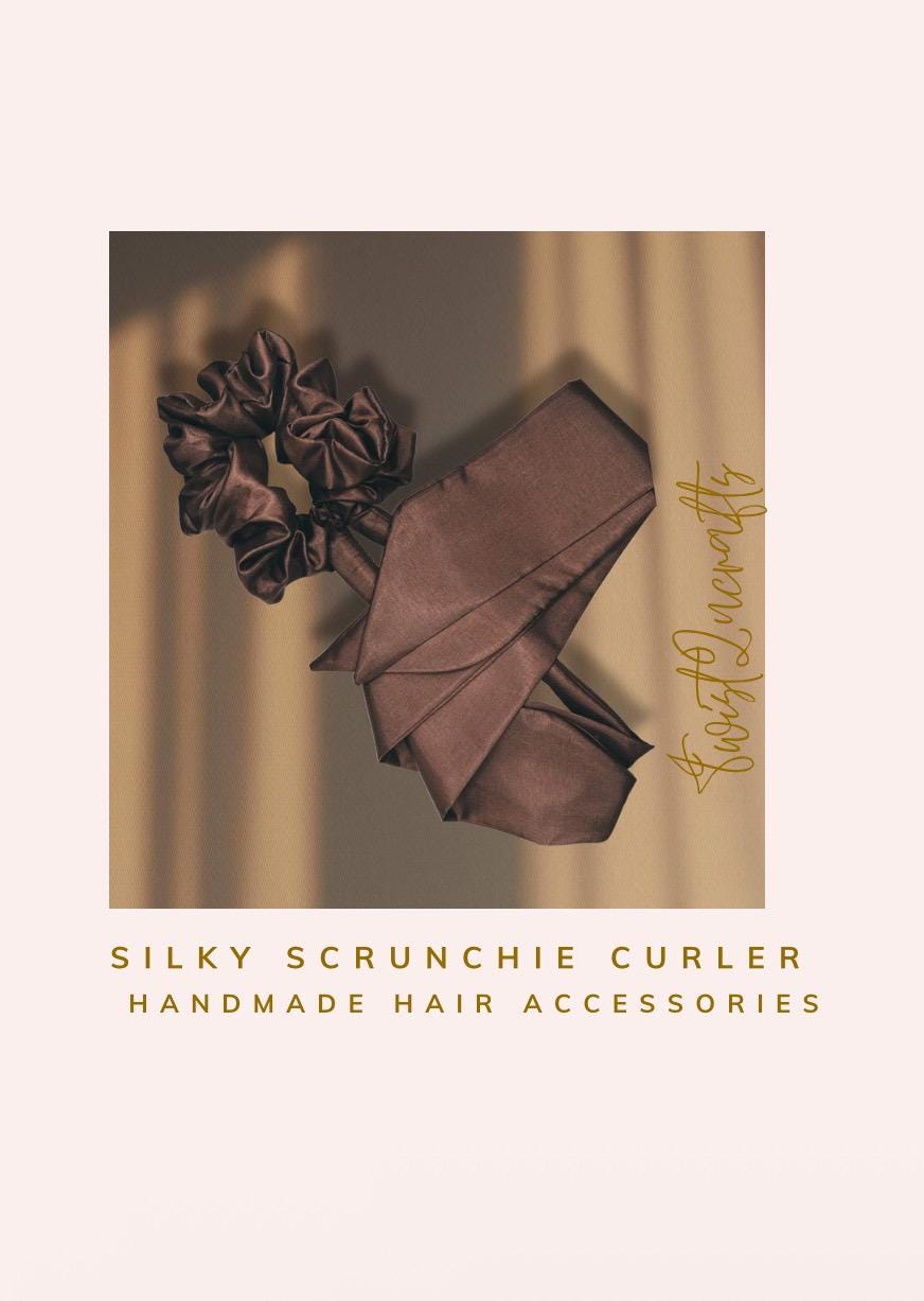 Brown Silky Scrunchie Hair Curler with Long Tails - Heatless Curls