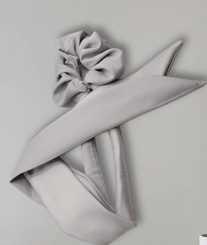 Grey Satin Heatless Hair Curler Scrunchie, No Damage Waves