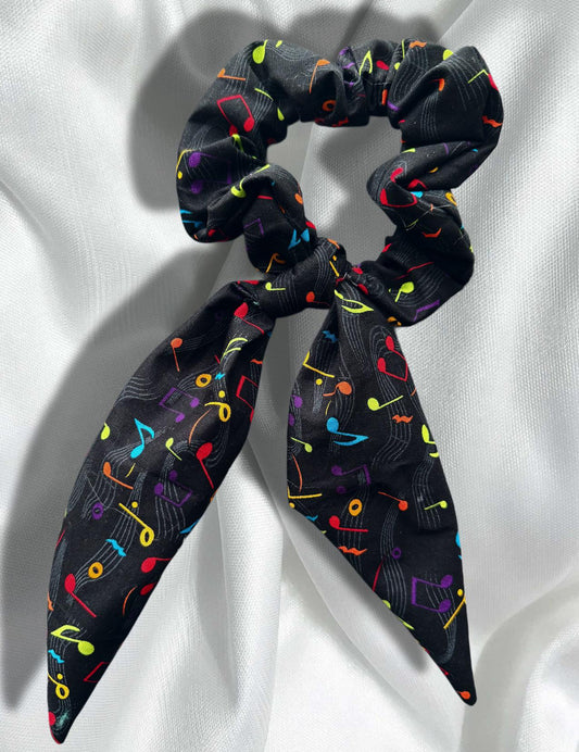 Handmade Music Note Scrunchie, Bunny Ear Bow, Musician Gift