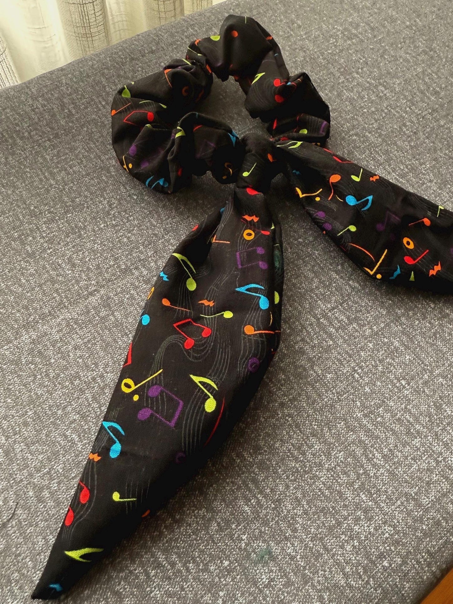 Handmade Music Note Scrunchie, Bunny Ear Bow, Musician Gift