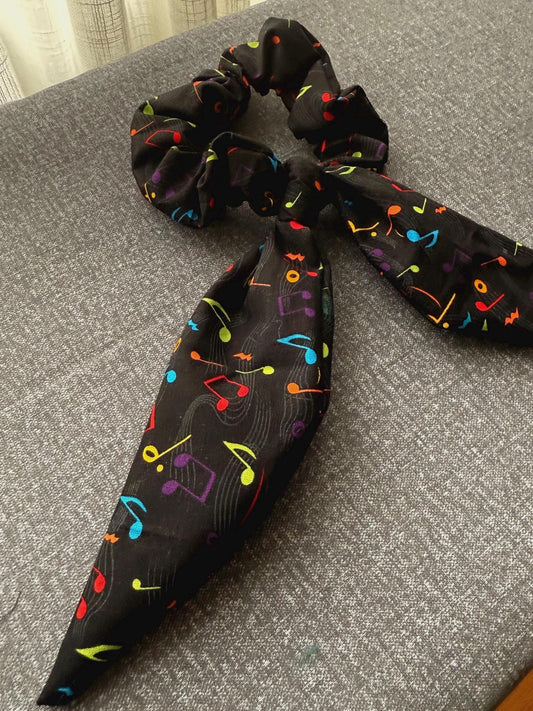 Handmade Music Note Scrunchie, Bunny Ear Bow, Musician Gift