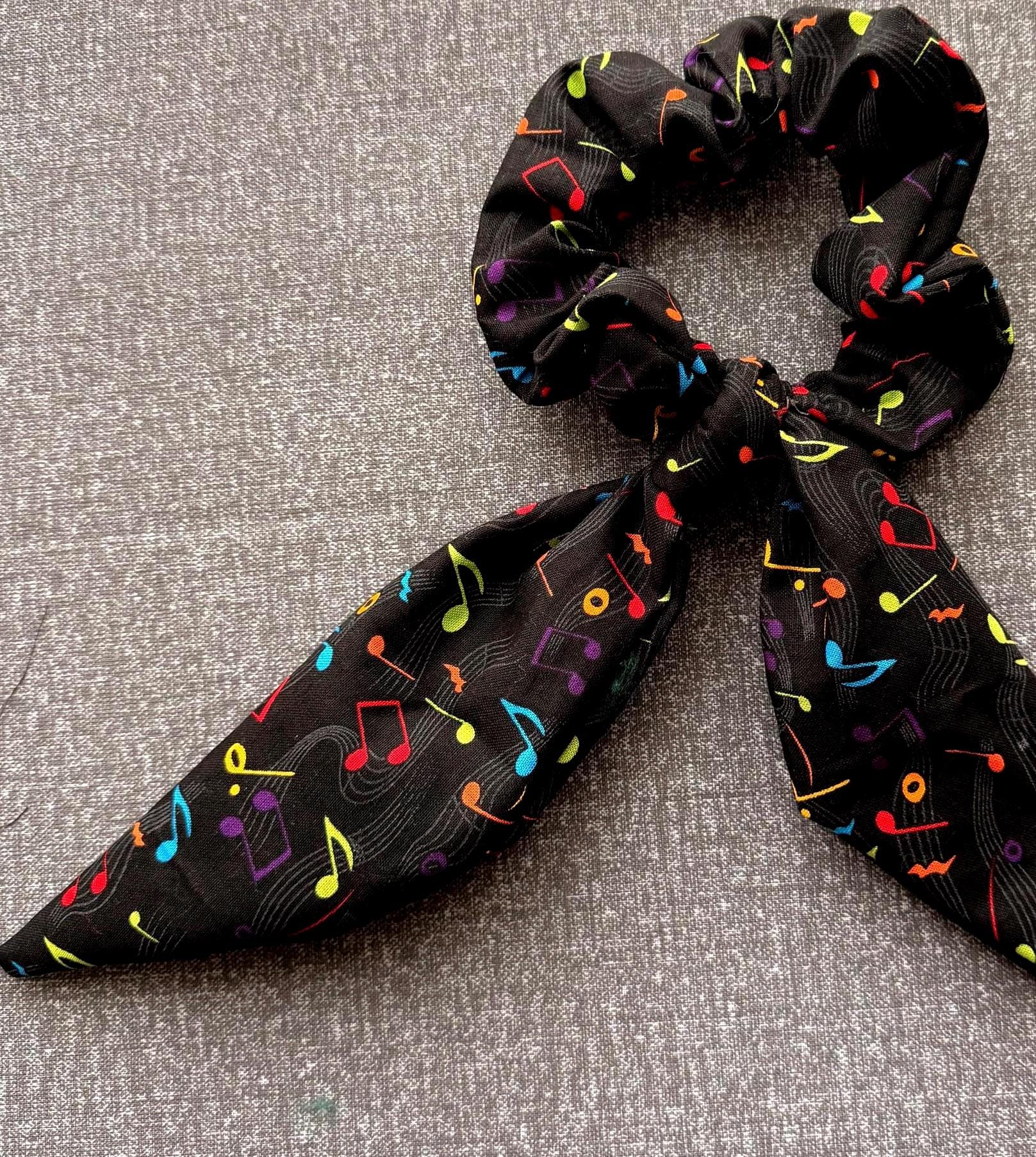 Handmade Music Note Scrunchie, Bunny Ear Bow, Musician Gift