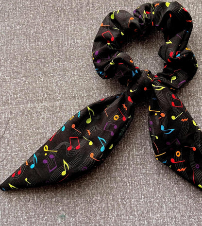 Handmade Music Note Scrunchie, Bunny Ear Bow, Musician Gift