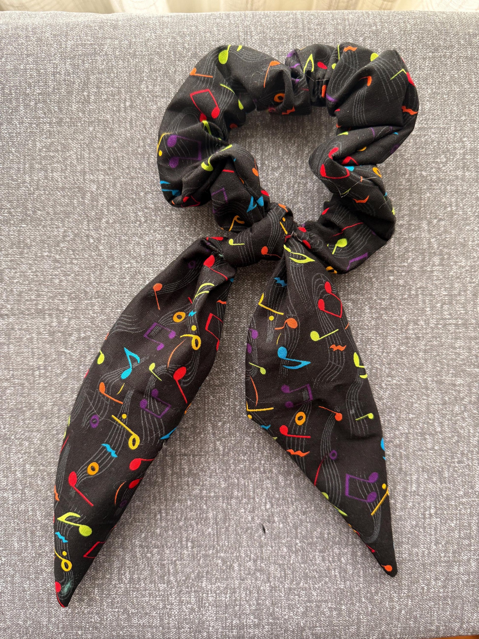 Handmade Music Note Scrunchie, Bunny Ear Bow, Musician Gift
