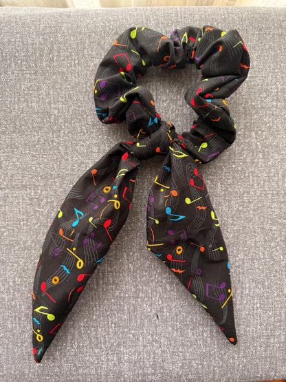 Handmade Music Note Scrunchie, Bunny Ear Bow, Musician Gift