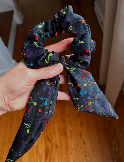 Handmade Music Note Scrunchie, Bunny Ear Bow, Musician Gift