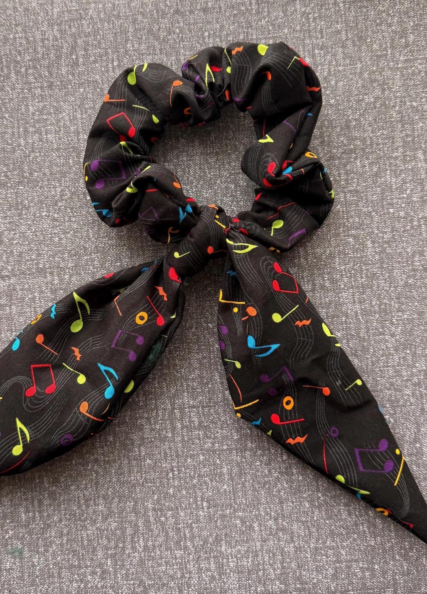 Handmade Music Note Scrunchie, Bunny Ear Bow, Musician Gift