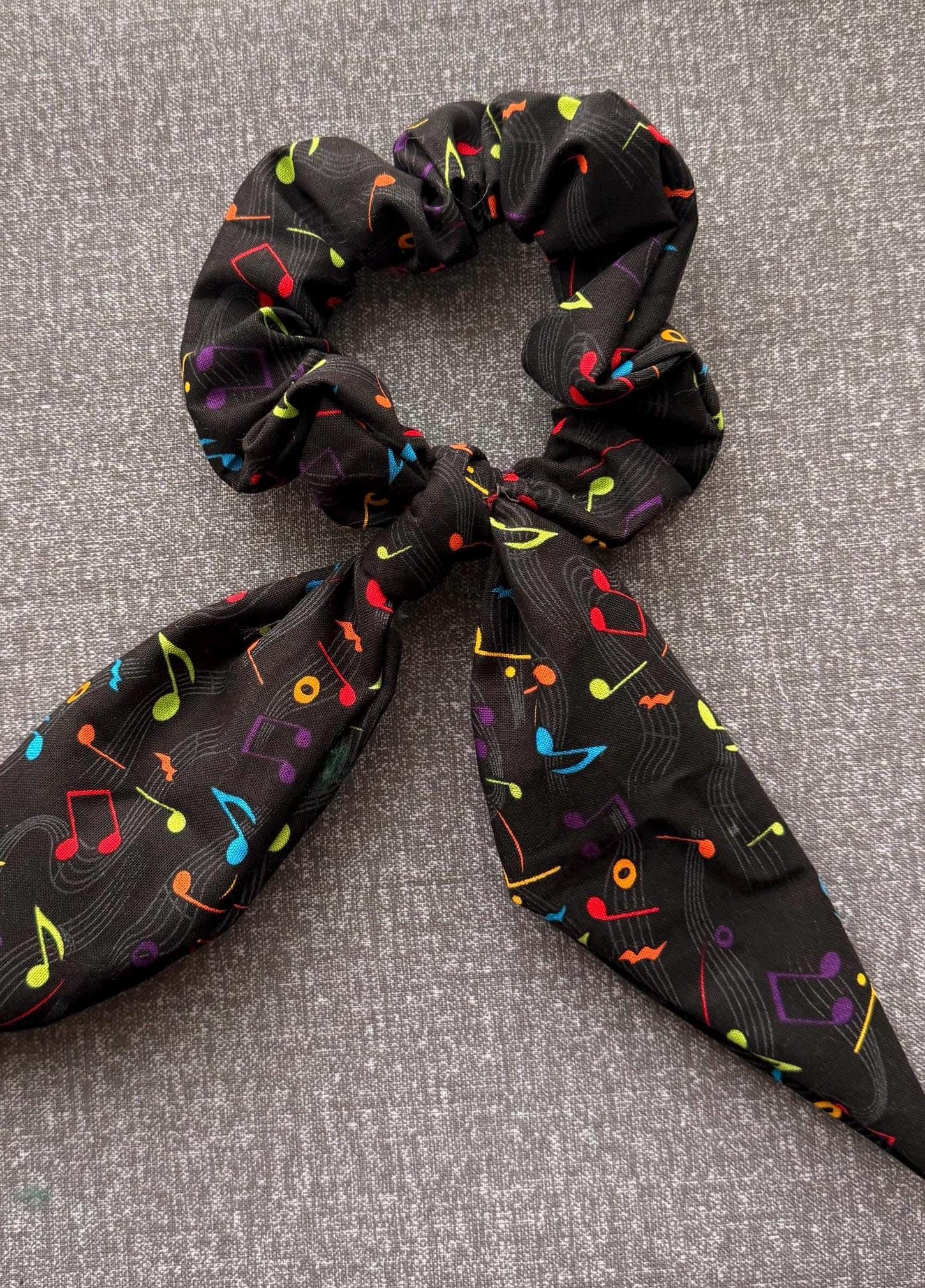 Handmade Music Note Scrunchie, Bunny Ear Bow, Musician Gift