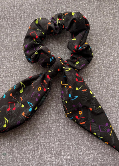 Handmade Music Note Scrunchie, Bunny Ear Bow, Musician Gift