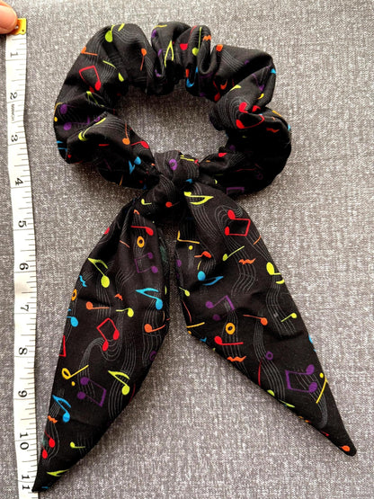 Handmade Music Note Scrunchie, Bunny Ear Bow, Musician Gift