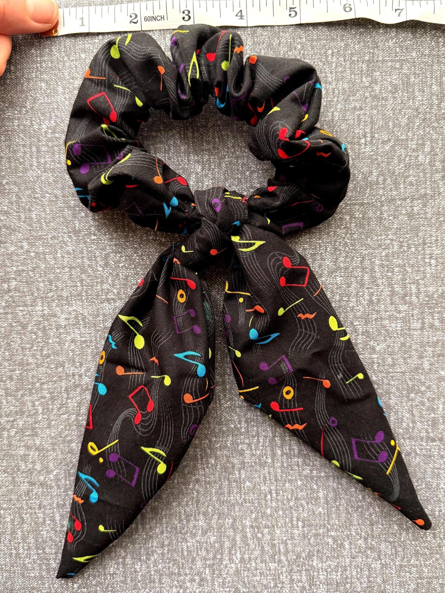 Handmade Music Note Scrunchie, Bunny Ear Bow, Musician Gift