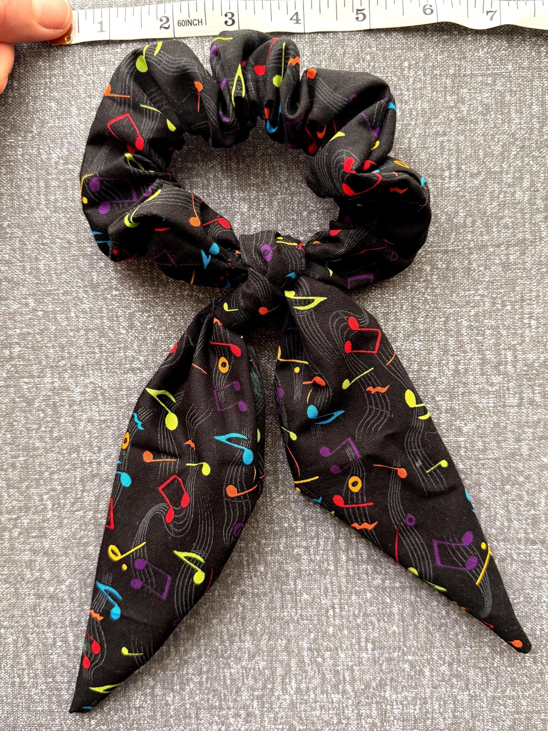 Handmade Music Note Scrunchie, Bunny Ear Bow, Musician Gift