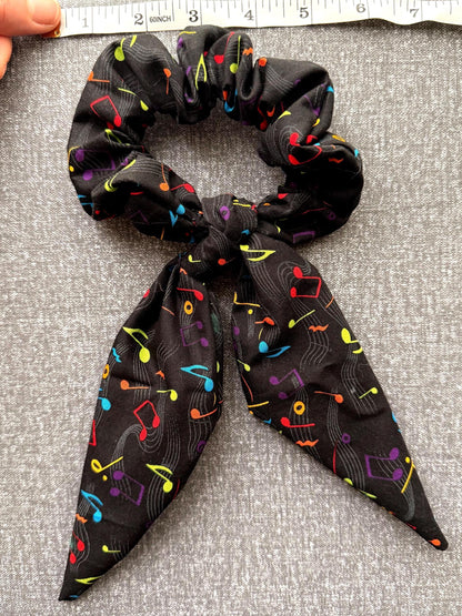 Handmade Music Note Scrunchie, Bunny Ear Bow, Musician Gift