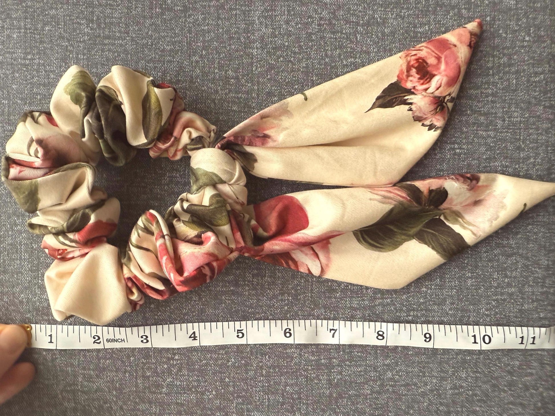 Floral Scrunchie With Tails - Rose Print Hair Tie Scarf